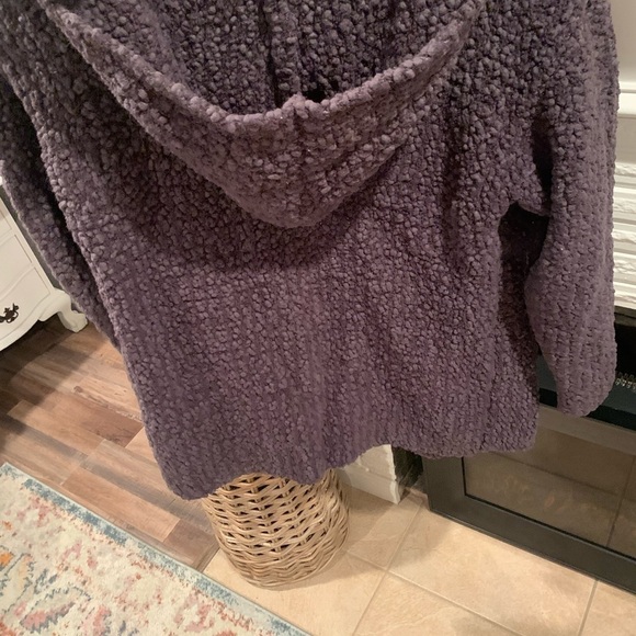 Barefoot Dreams Gray Nubby Knit Hooded Sweater Jacket with Pockets Size Small - Picture 5 of 5